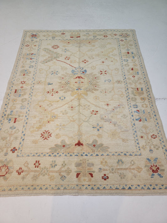 Hand-Knotted Wool Area Rug Turkish Oushak 5' x 6'8"
