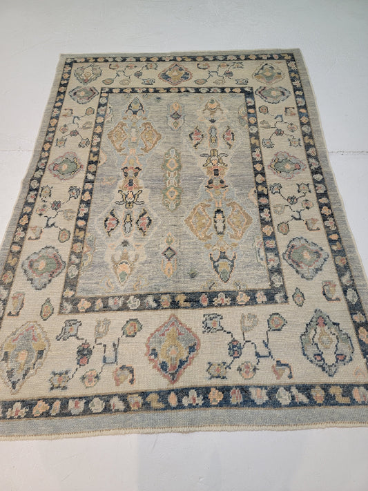 Hand-Knotted Wool Area Rug Turkish Oushak 4'11" x 6'11"