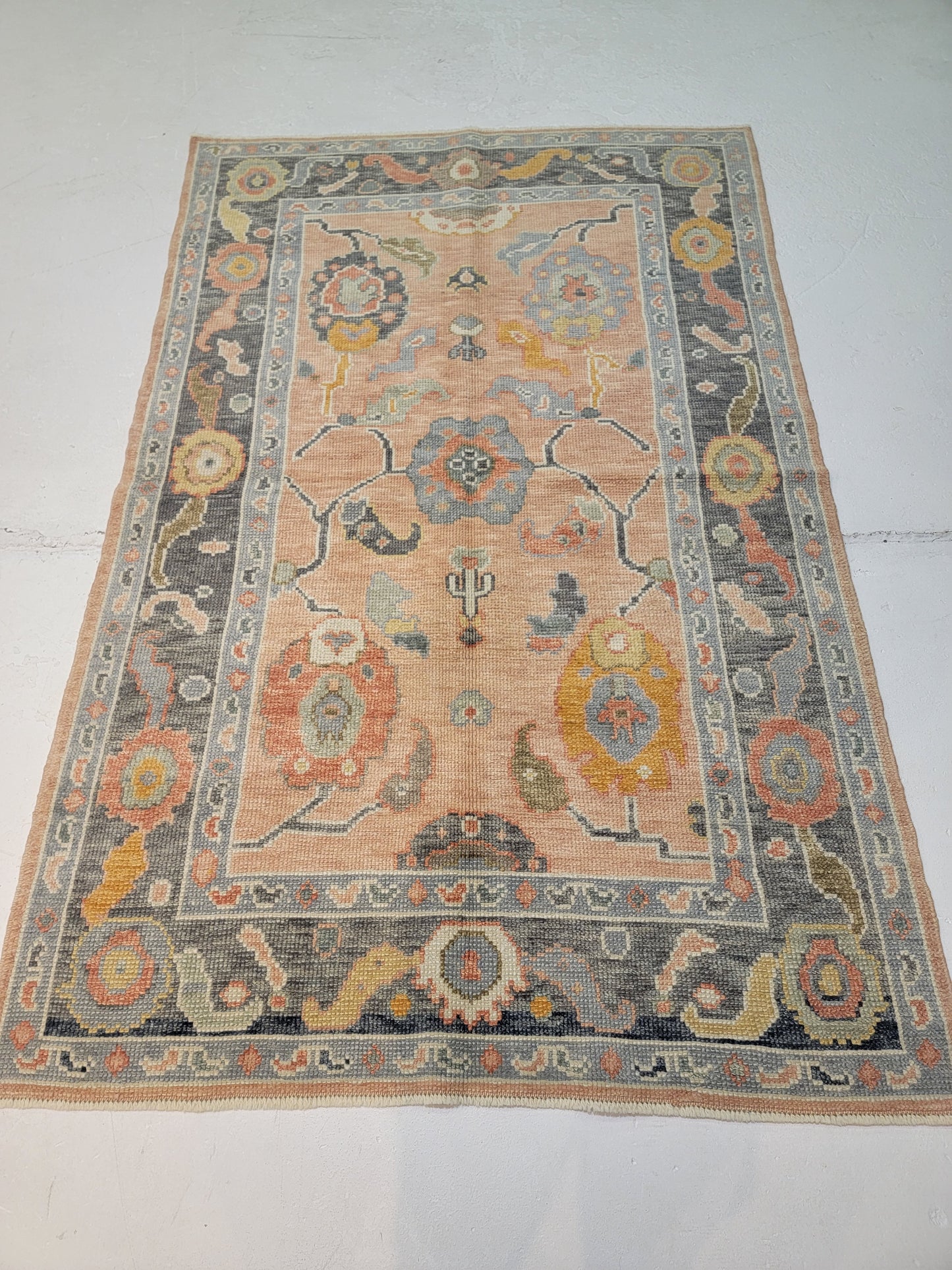 Hand-Knotted Wool Area Rug Turkish Oushak 4'2" x 6'6"