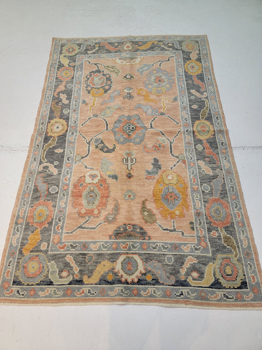 Hand-Knotted Wool Area Rug Turkish Oushak 4'2" x 6'6"