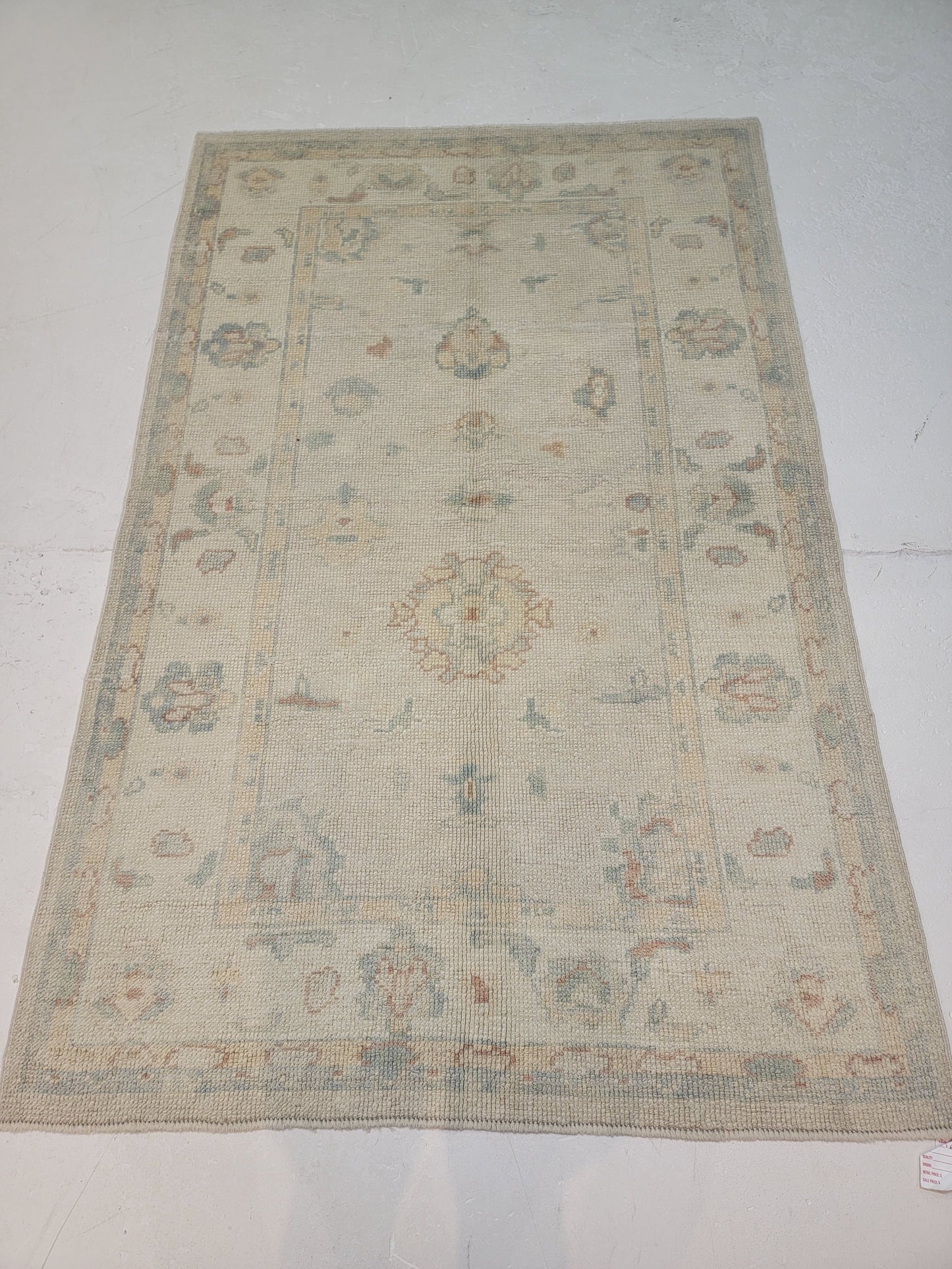 Hand-Knotted Wool Area Rug Turkish Oushak 3'11" x 6'1"