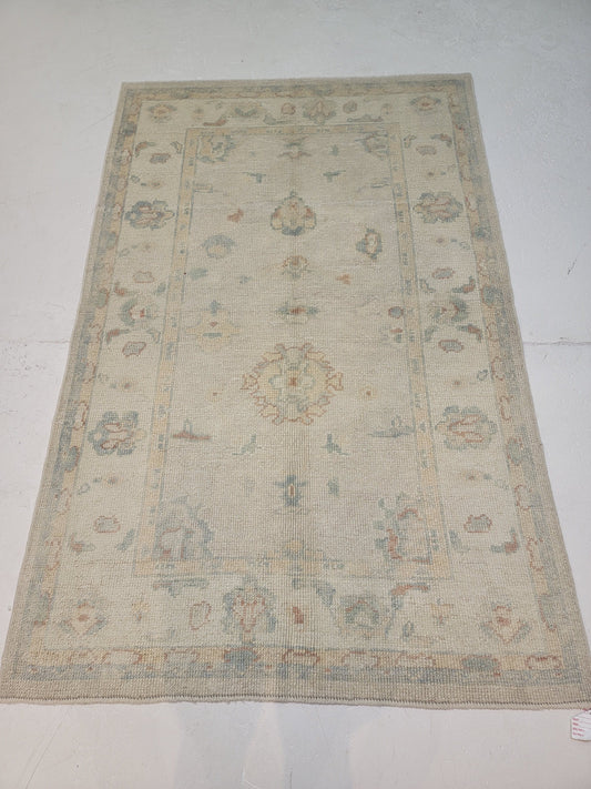 Hand-Knotted Wool Area Rug Turkish Oushak 3'11" x 6'1"