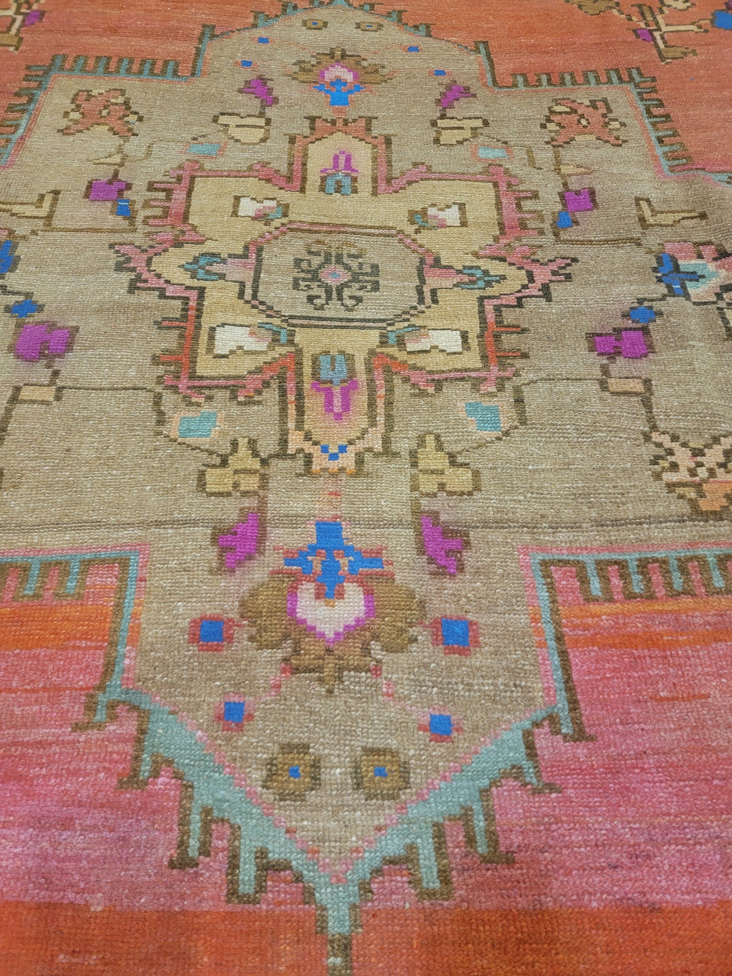 Hand-Knotted Wool Area Rug Antique Turkish Oushak 9'7" x 14'1"