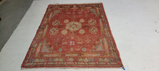 Antique Hand-Knotted Wool Rug Khotan 4'5" x 6'