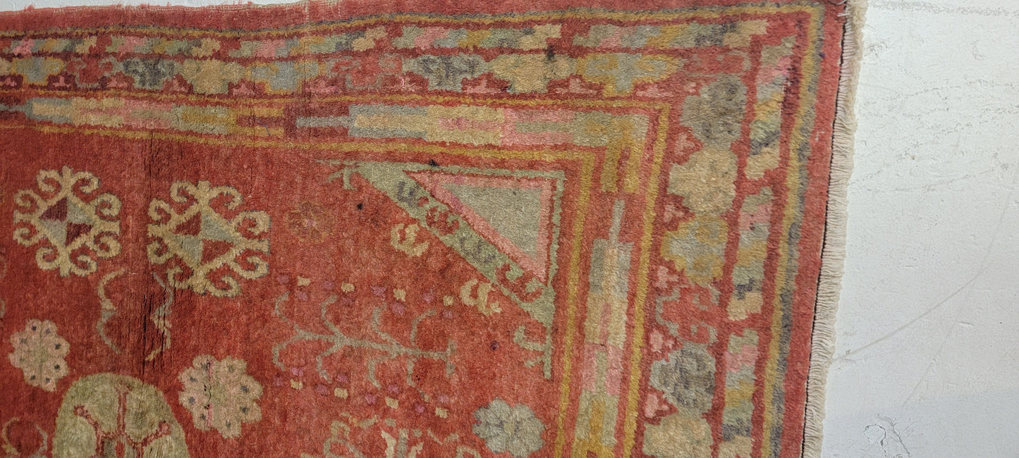 Antique Hand-Knotted Wool Rug Khotan 4'5" x 6'