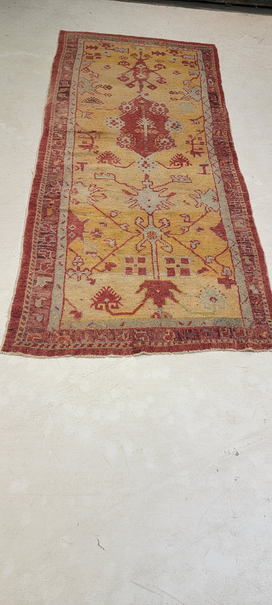 Hand-Knotted Wool Runner Turkish Oushak 2'11" x 7'2"