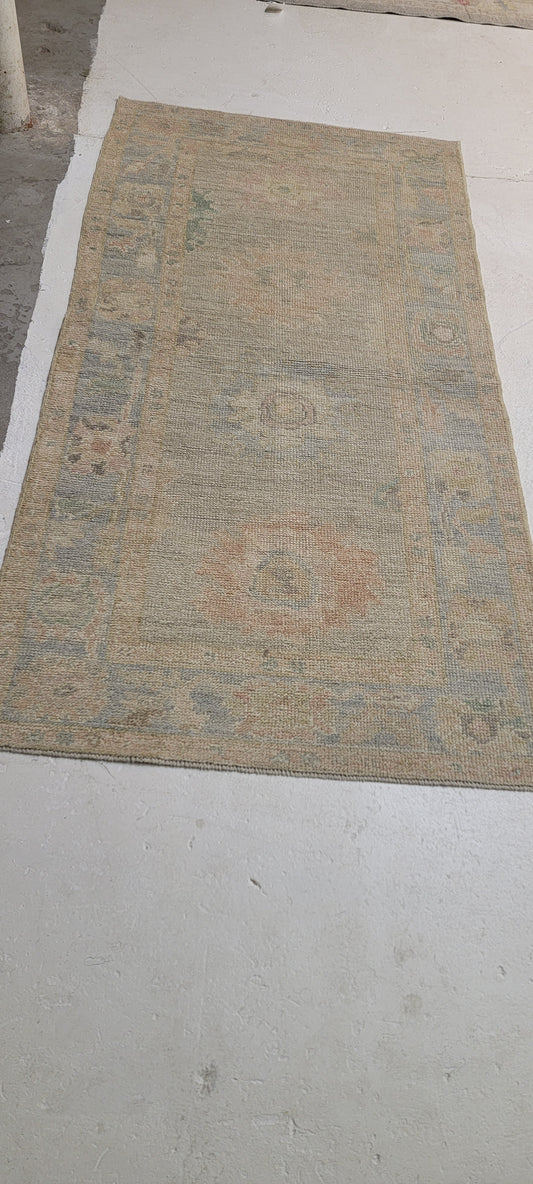 Hand-Knotted Wool Rug Turkish Oushak 3' x 6'2"