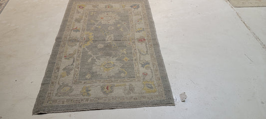 Hand-Knotted Wool Rug Turkish Oushak 3'1" x 4'9"