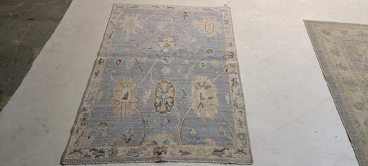 Hand-Knotted Wool Rug Turkish Oushak 3'5" x 5'1"