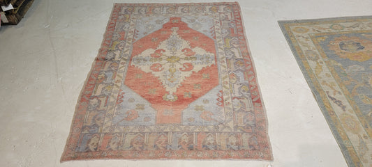 Hand-Knotted Wool Rug Turkish Oushak 3'10" x 5'3"