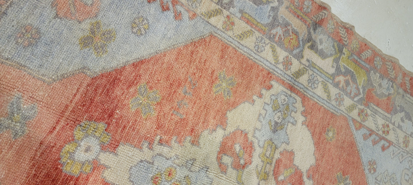 Hand-Knotted Wool Rug Turkish Oushak 3'10" x 5'3"