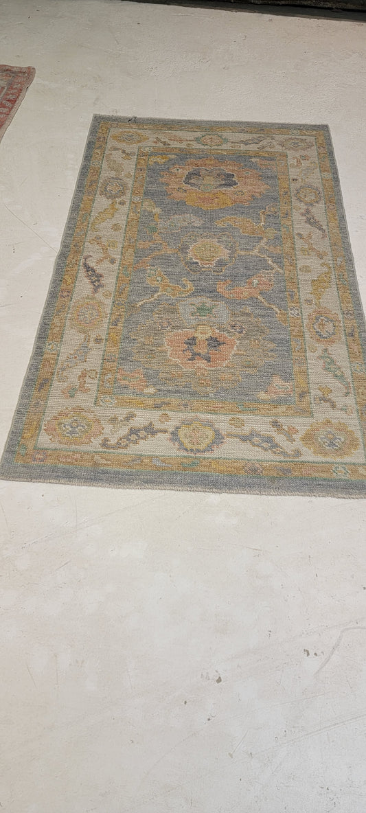 Hand-Knotted Wool Rug Turkish Oushak 2'11" x 5'3"