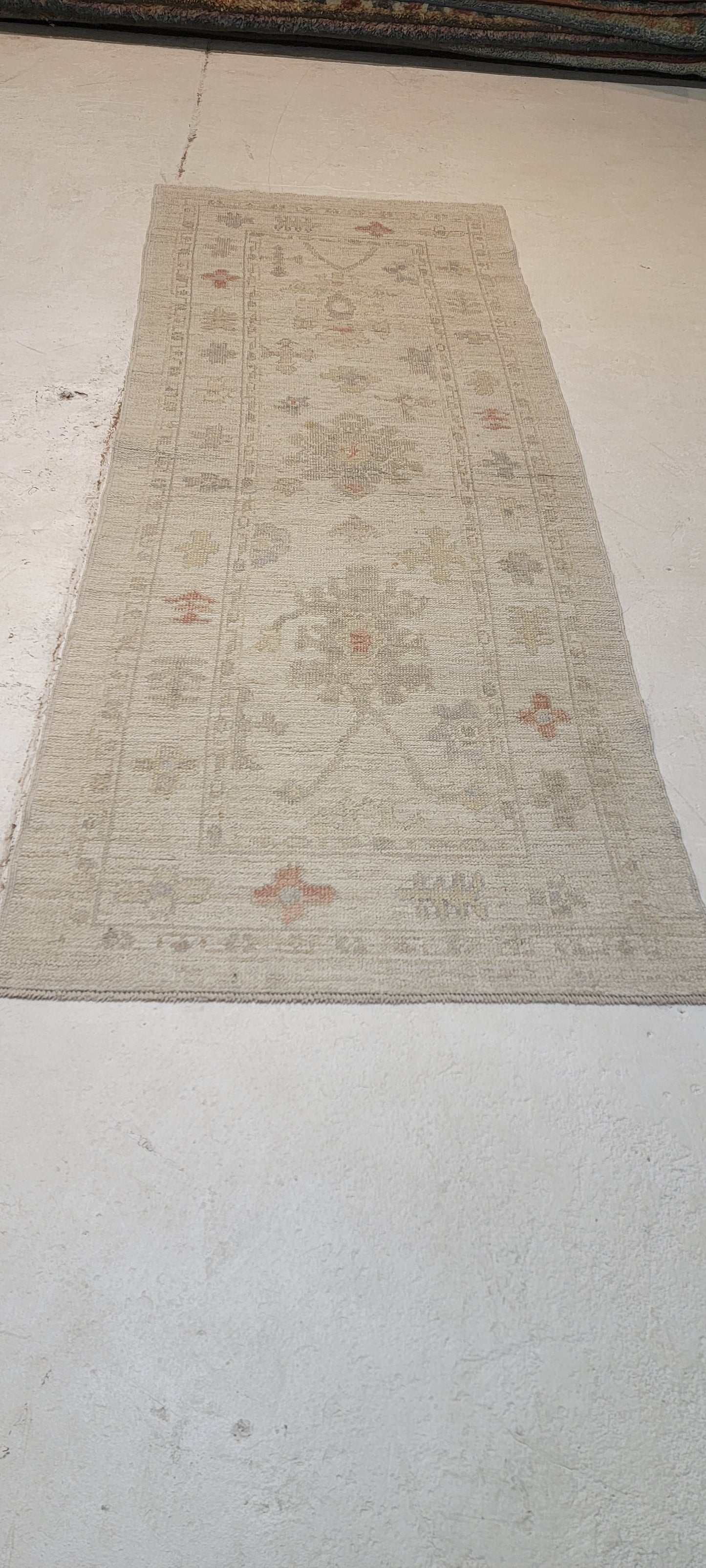 Hand-Knotted Wool Runner Turkish Oushak 3' x 7'10"