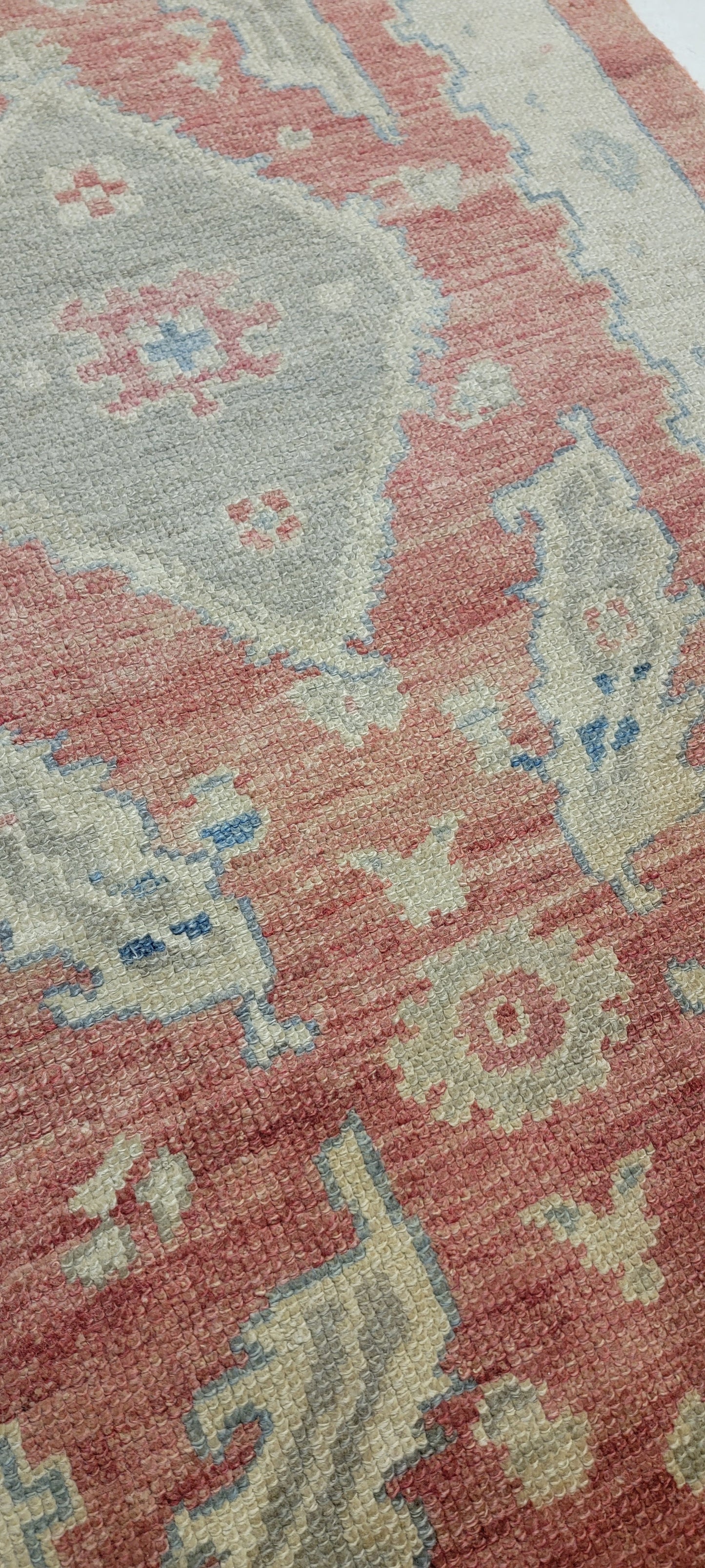 Hand-Knotted Wool Runner Turkish Oushak 2'11" x 10'3"