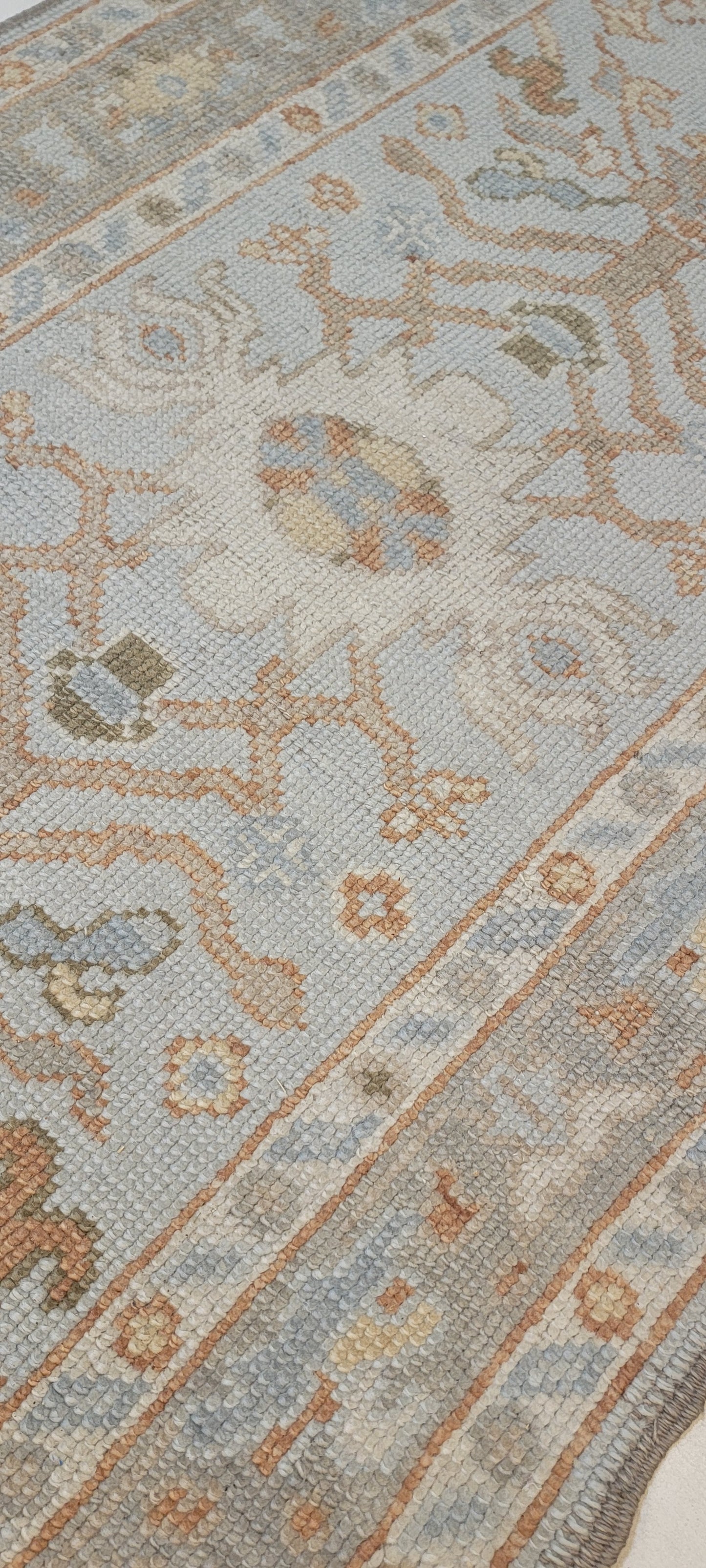 Hand-Knotted Wool Runner Turkish Oushak 3' x 9'2"