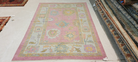 Hand-Knotted Wool Rug Turkish Oushak 5'1" x 7'1"