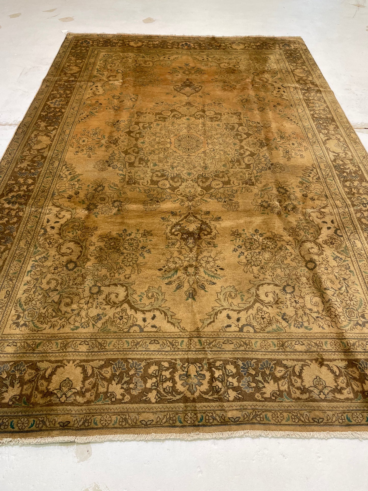 Hand-Knotted Wool Rug Tabriz Tea Washed 6'5" x 9'11"