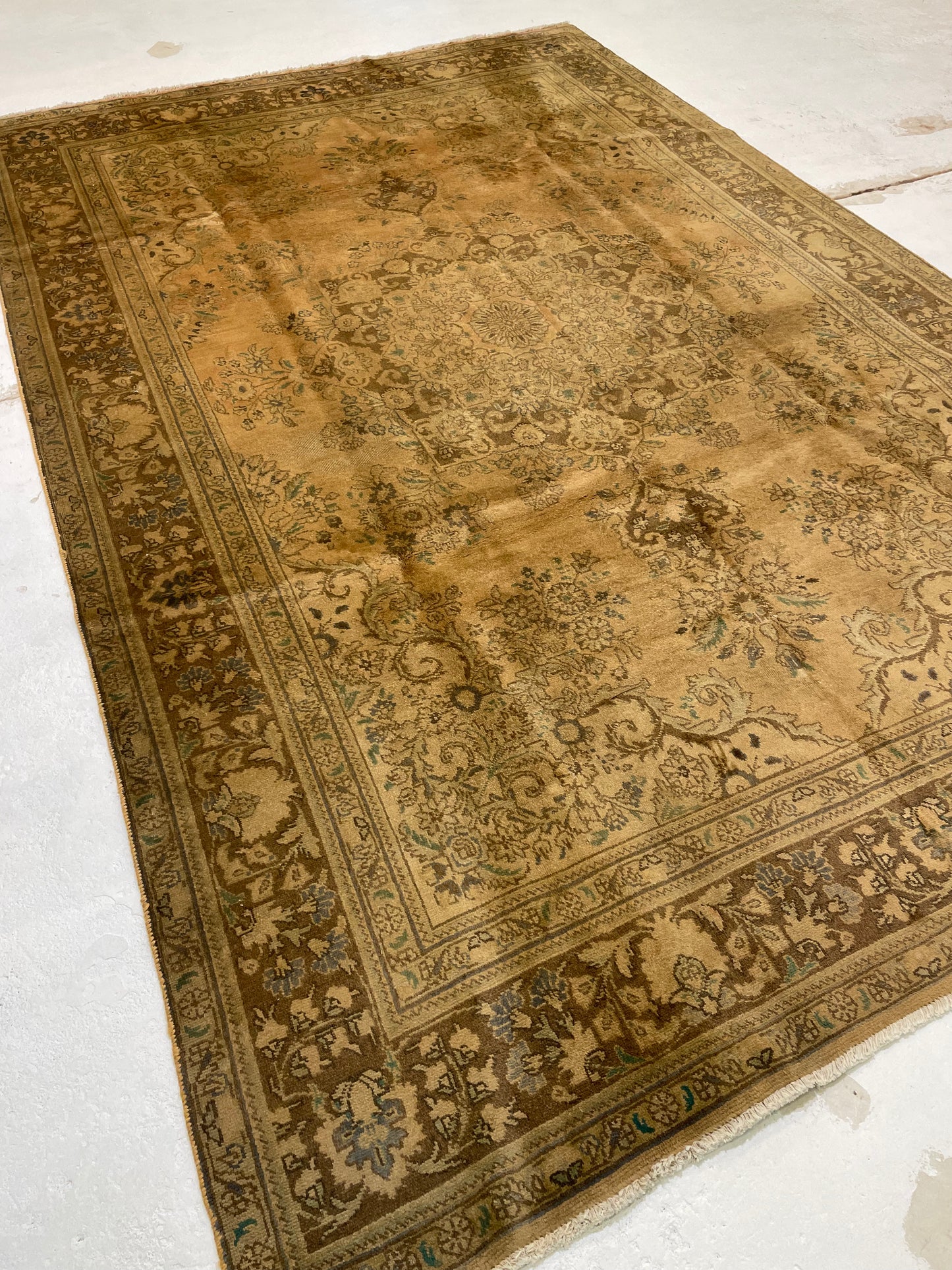 Hand-Knotted Wool Rug Tabriz Tea Washed 6'5" x 9'11"
