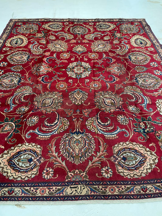 Hand-Knotted Wool Rug Tabriz Signed 7'8" x 8'11"