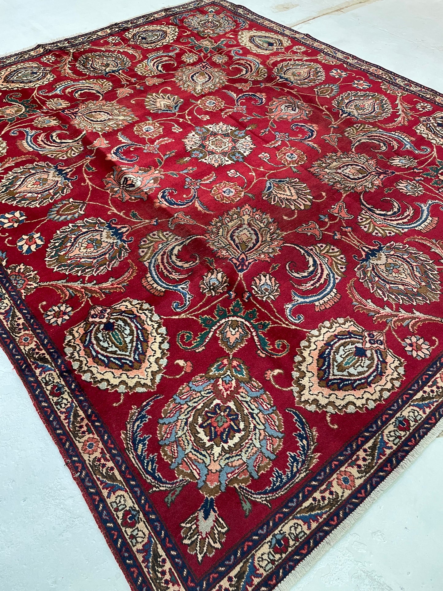 Hand-Knotted Wool Rug Tabriz Signed 7'8" x 8'11"