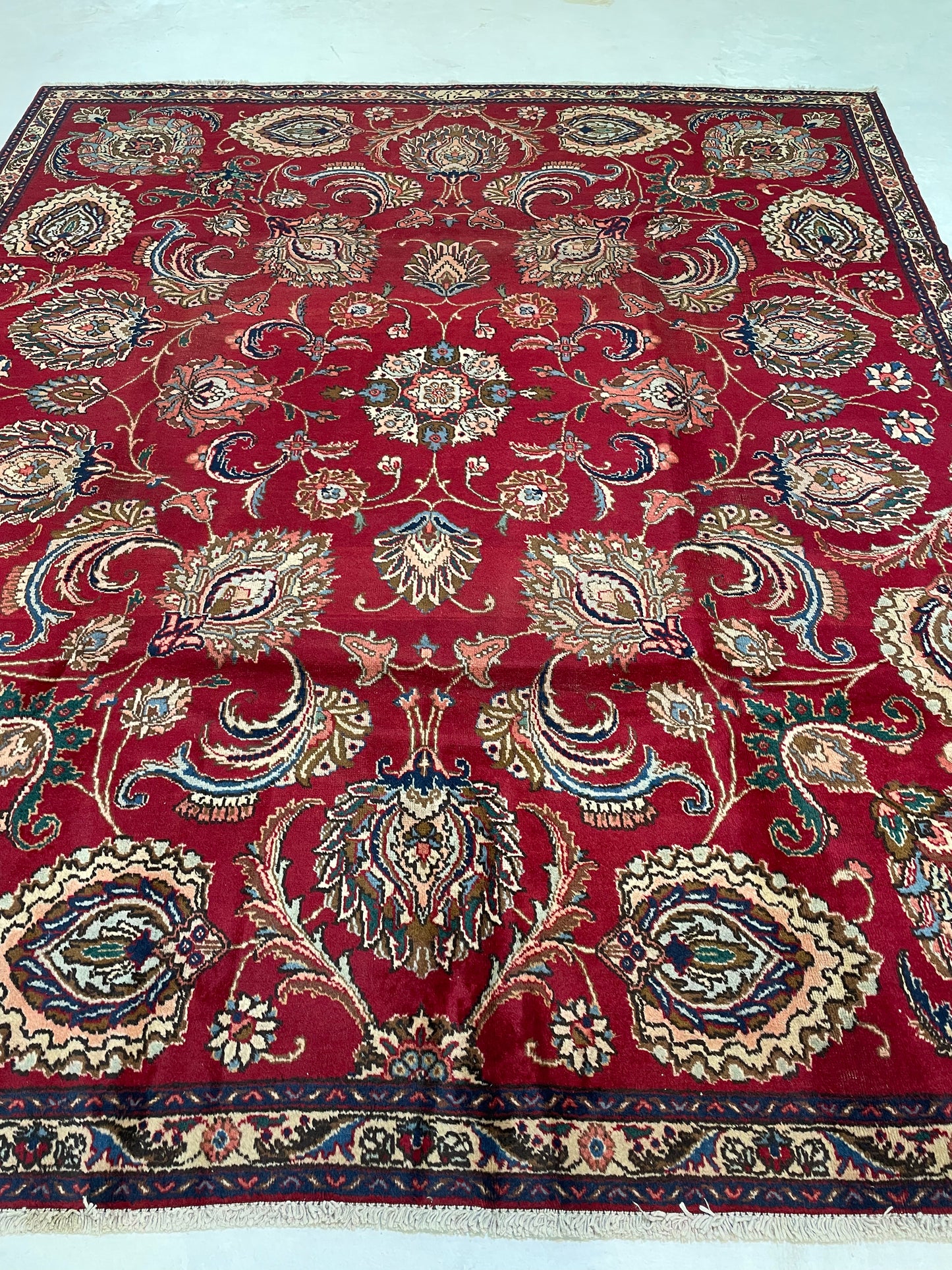 Hand-Knotted Wool Rug Tabriz Signed 7'8" x 8'11"