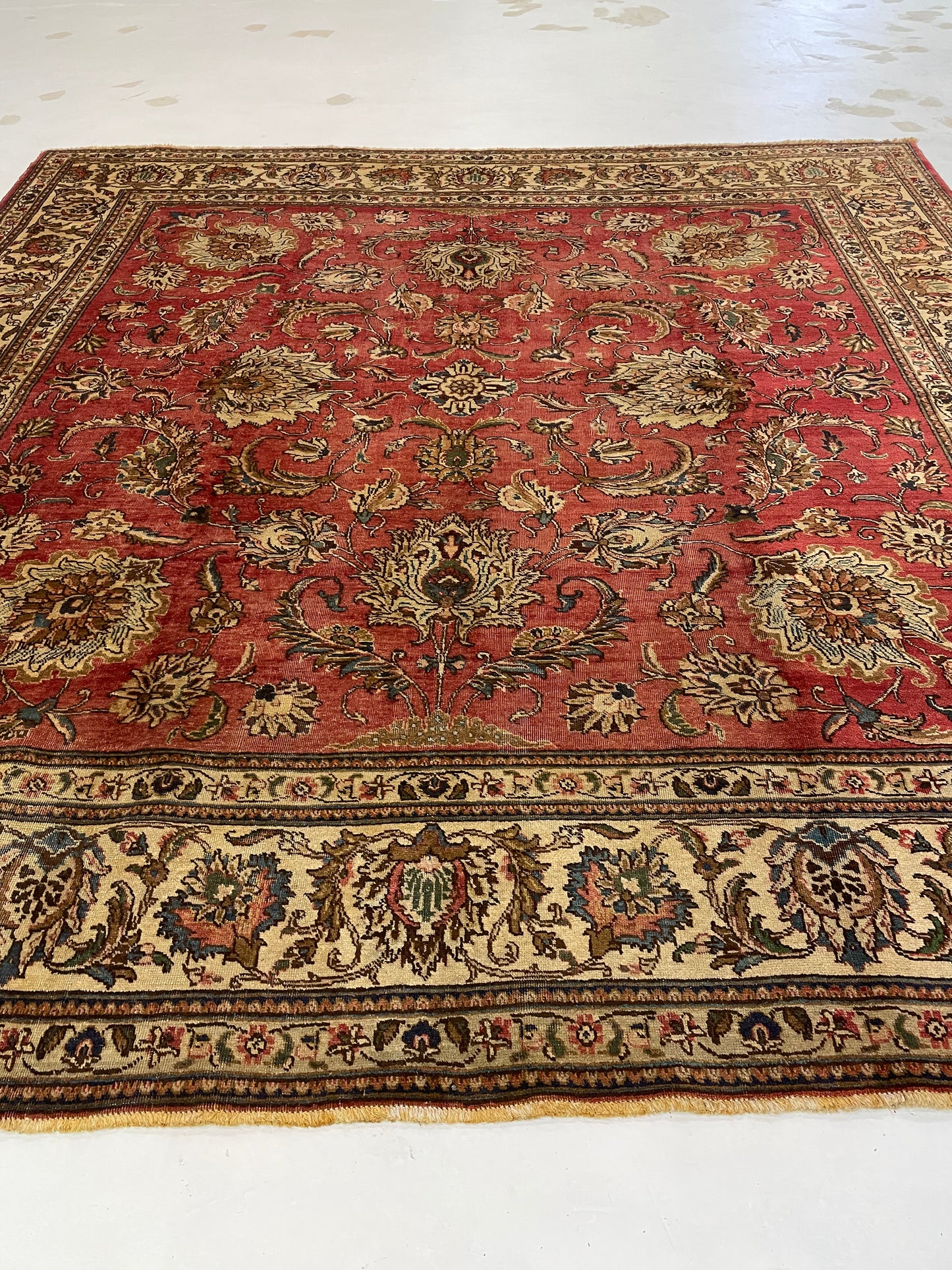 Hand-Knotted Wool Rug Tabriz Square 10'4" x 10'7"