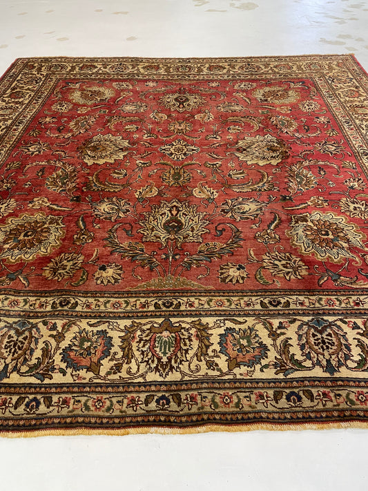 Hand-Knotted Wool Rug Tabriz Square 10'4" x 10'7"