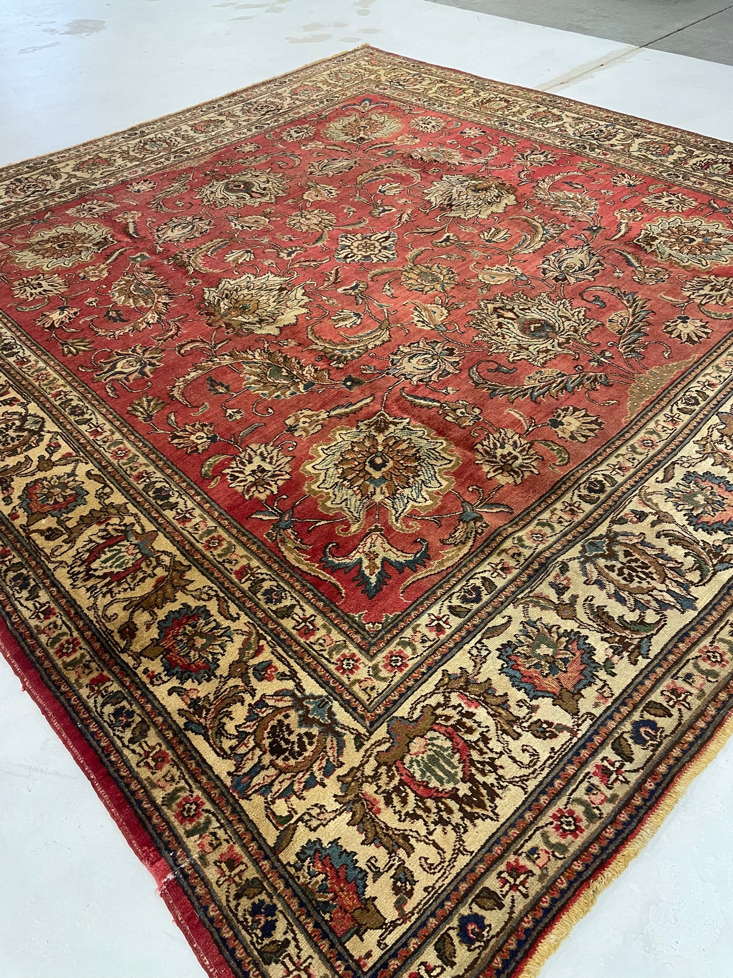 Hand-Knotted Wool Rug Tabriz Square 10'4" x 10'7"