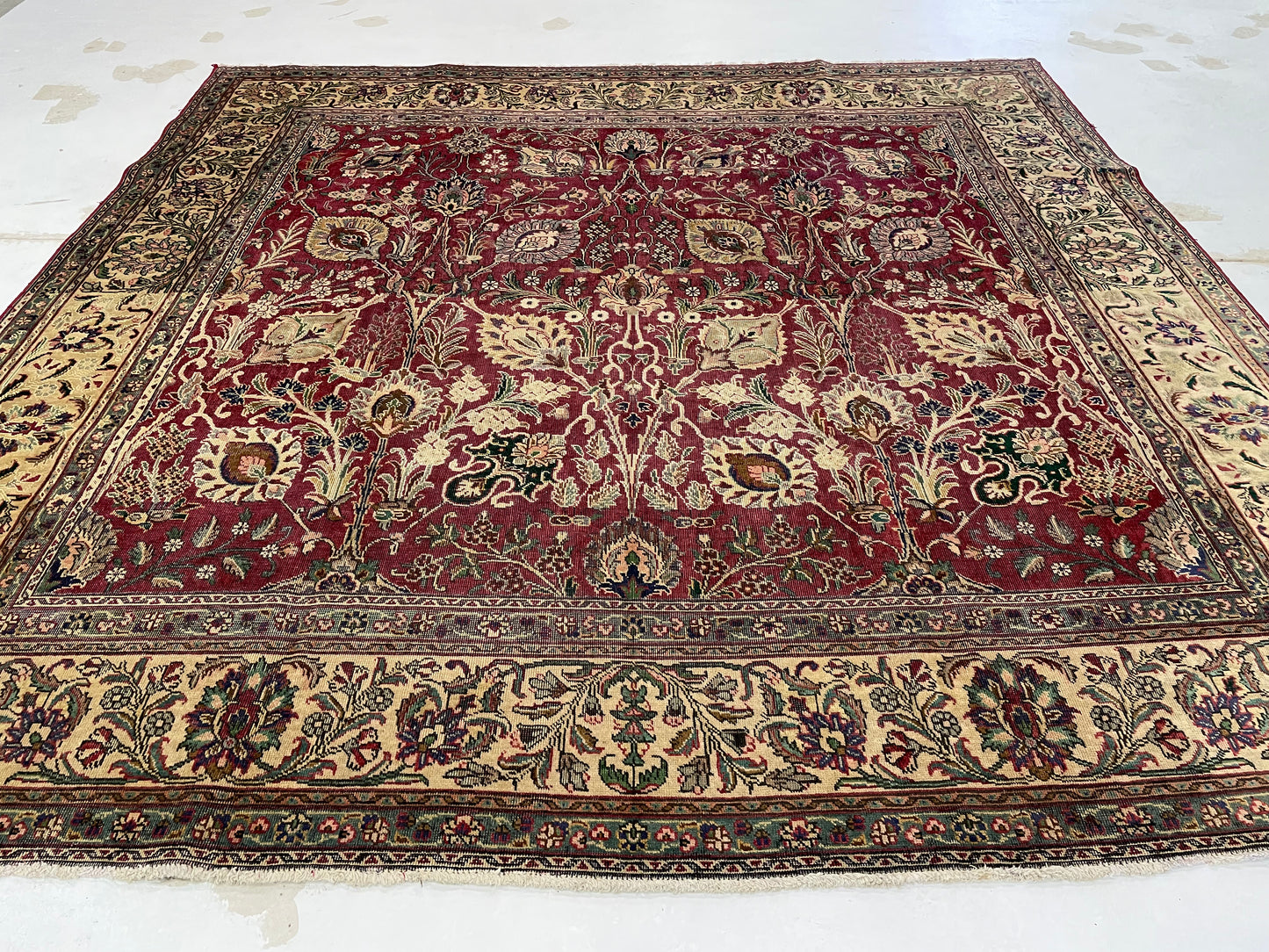Hand-Knotted Wool Rug Tabriz Square 9'8" x 9'8"