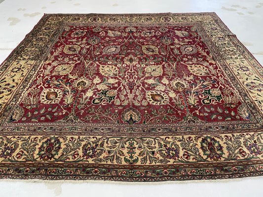 Hand-Knotted Wool Rug Tabriz Square 9'8" x 9'8"