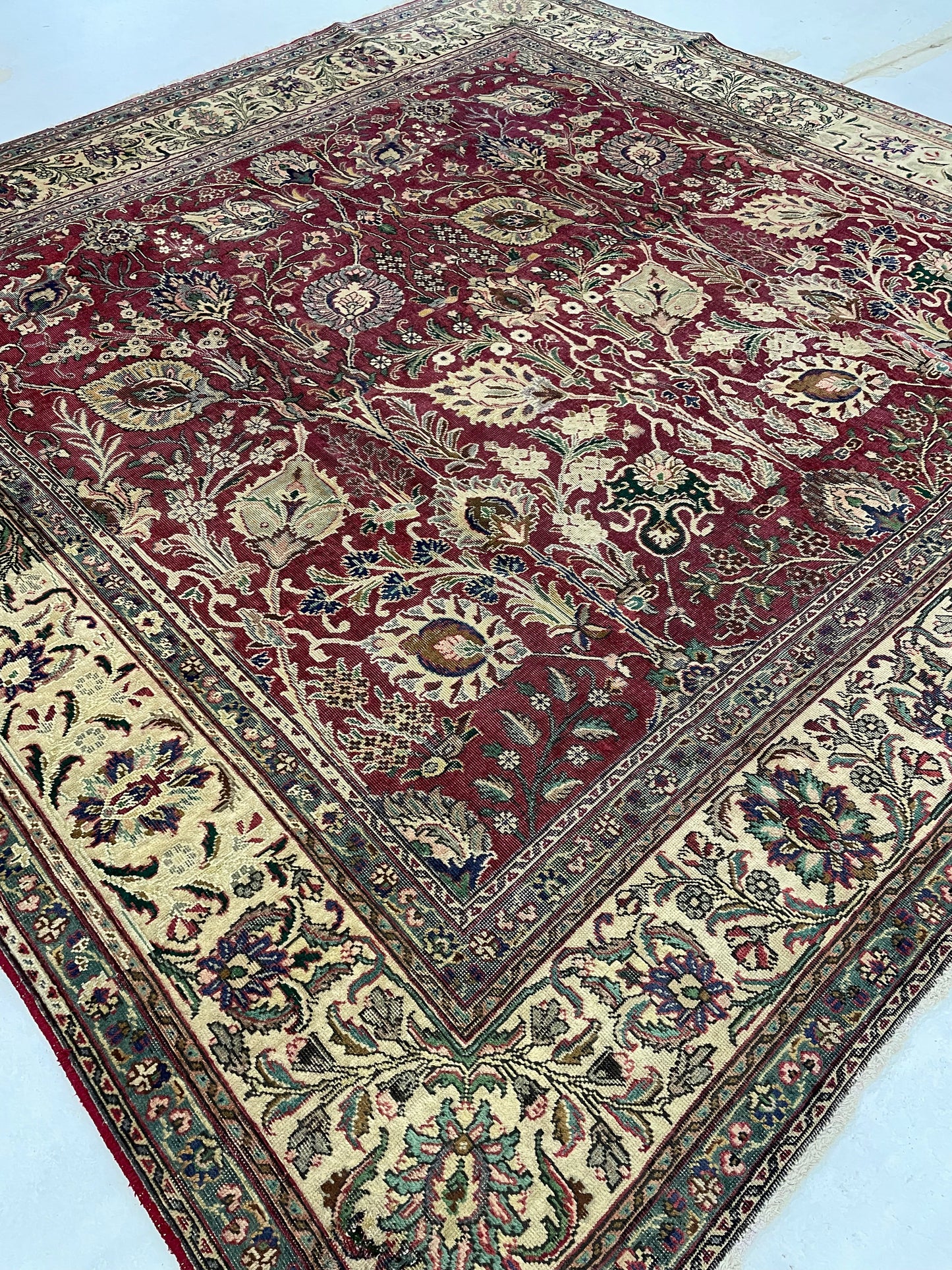 Hand-Knotted Wool Rug Tabriz Square 9'8" x 9'8"