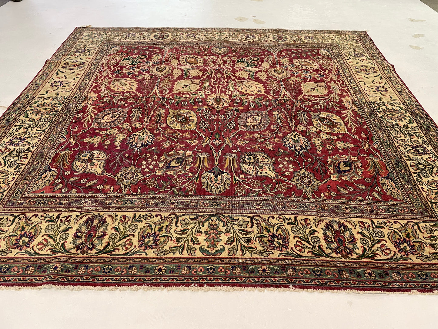 Hand-Knotted Wool Rug Tabriz Square 9'8" x 9'8"