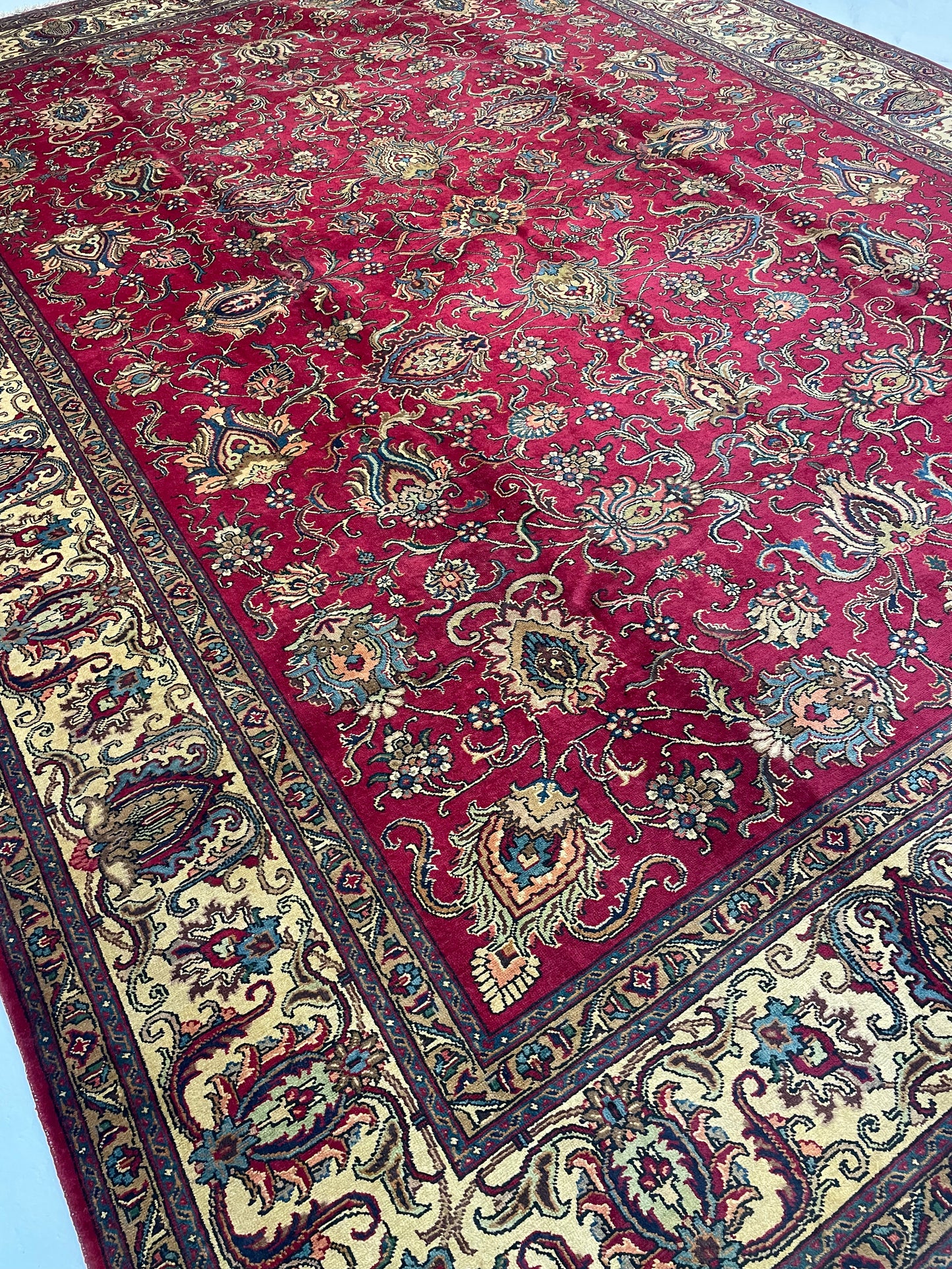 Hand-Knotted Wool Rug Tabriz Signed 11'4" x 15'3"