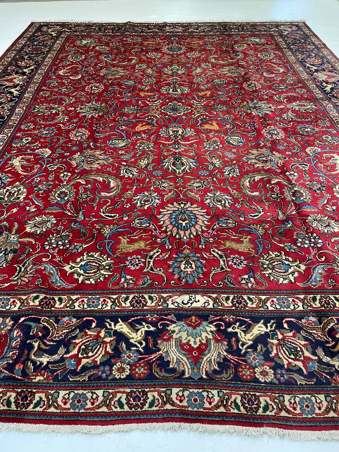 Hand-Knotted Wool Rug Tabriz Signed 11'2" x 14'5"
