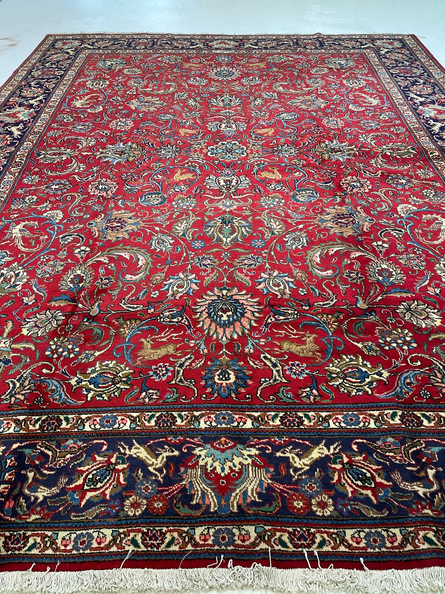 Hand-Knotted Wool Rug Tabriz Signed 11'2" x 14'5"
