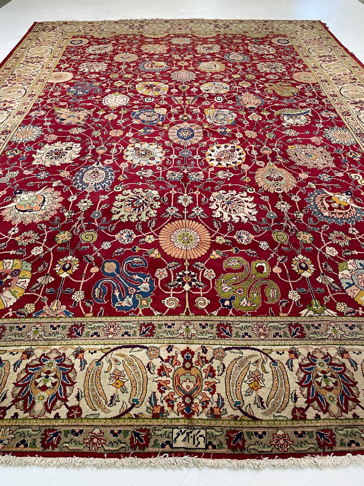 Hand-Knotted Wool Rug Tabriz Signed 11'8" x 16'7"