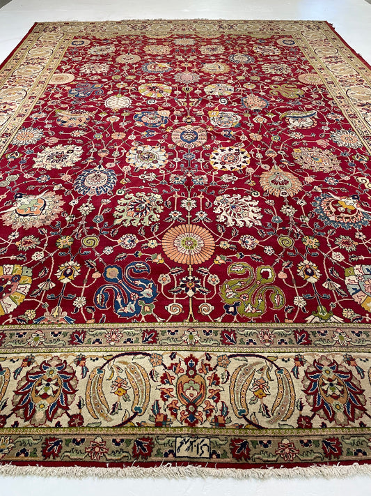 Hand-Knotted Wool Rug Tabriz Signed 11'8" x 16'7"