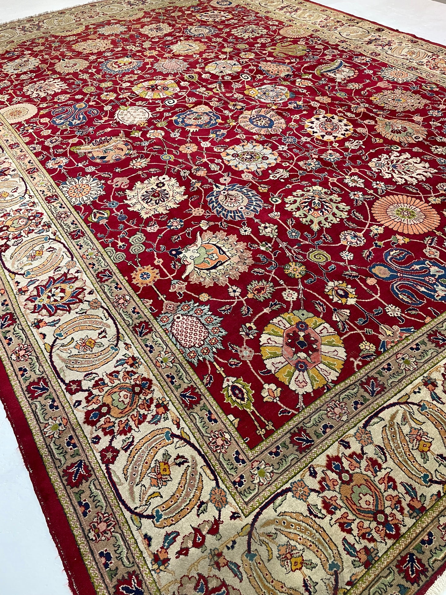 Hand-Knotted Wool Rug Tabriz Signed 11'8" x 16'7"