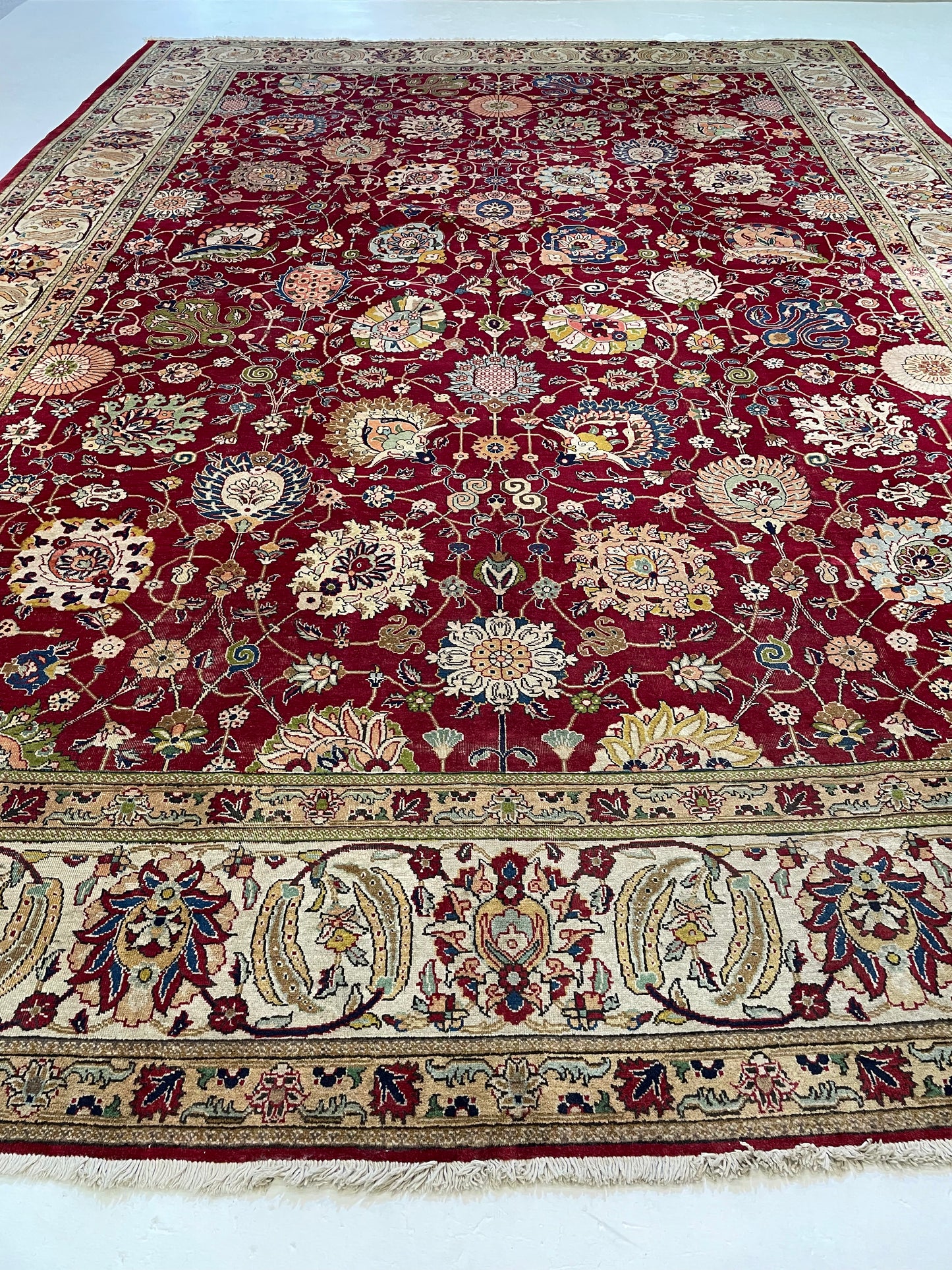 Hand-Knotted Wool Rug Tabriz Signed 11'8" x 16'7"
