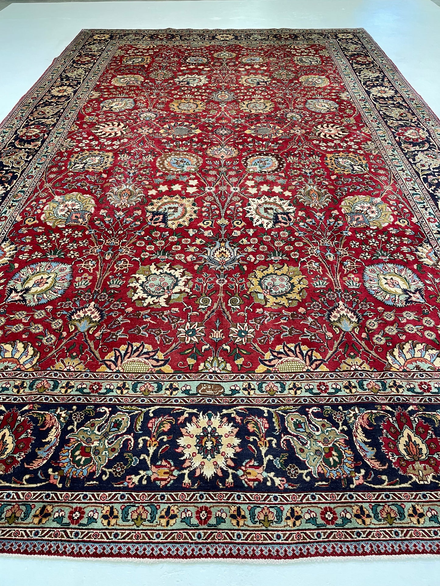 Hand-Knotted Wool Rug Tabriz Signed 9'10" x 16'