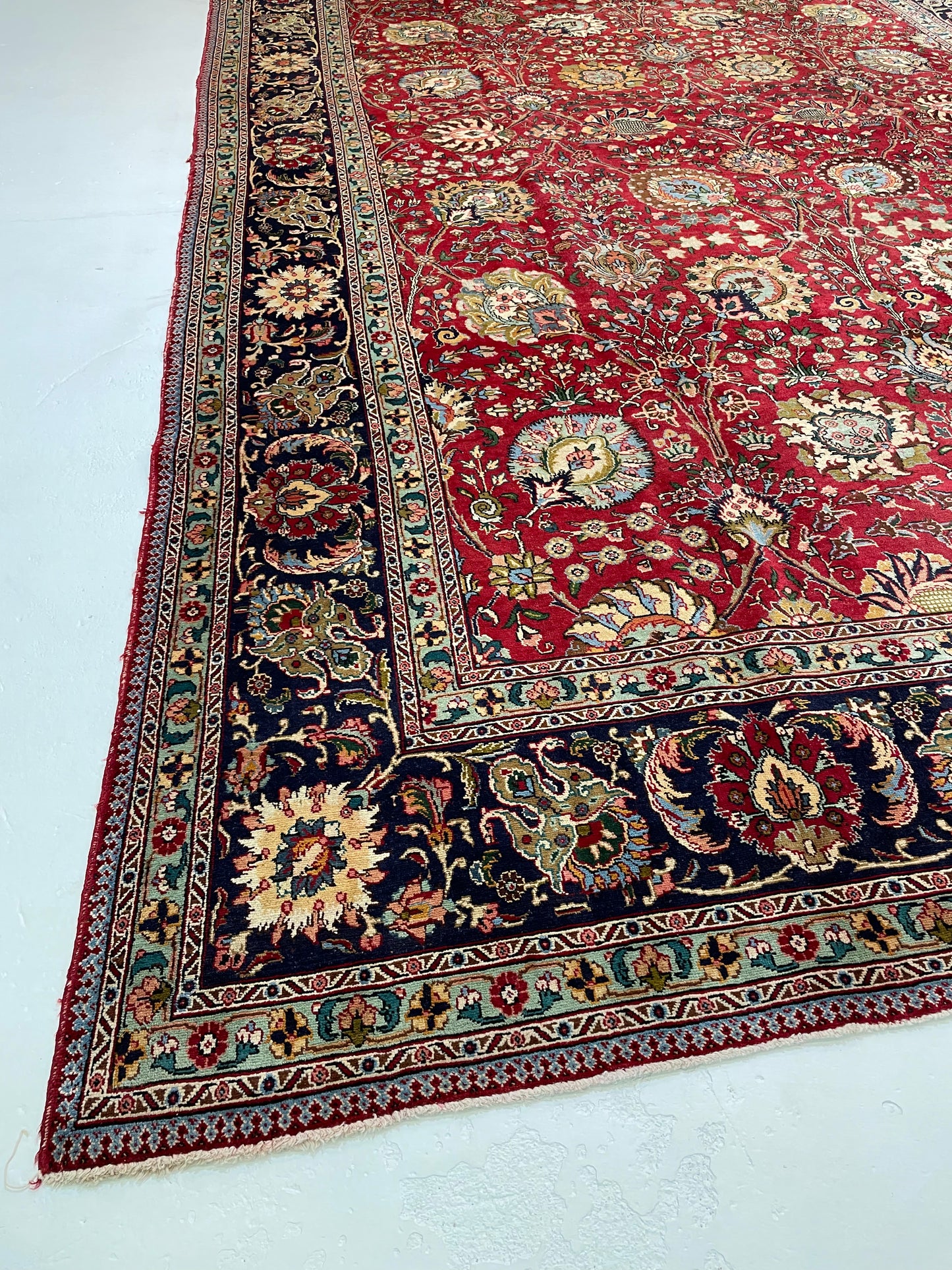 Hand-Knotted Wool Rug Tabriz Signed 9'10" x 16'