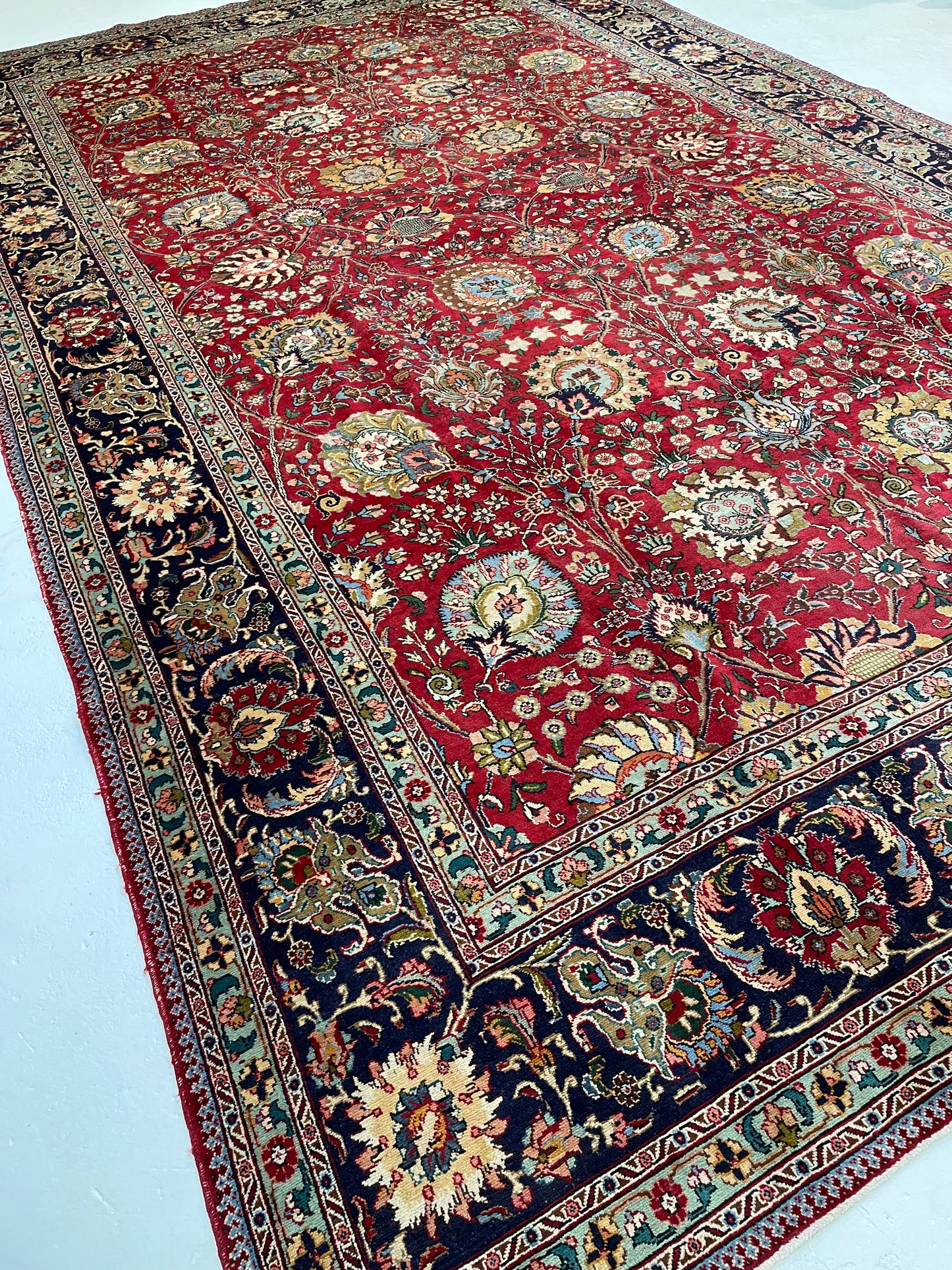 Hand-Knotted Wool Rug Tabriz Signed 9'10" x 16'