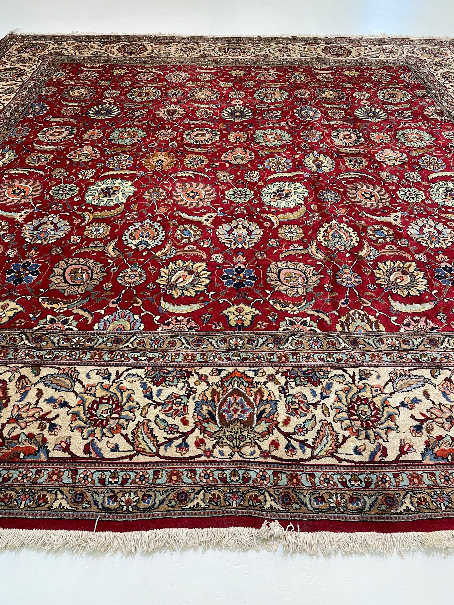 Hand-Knotted Wool Rug Tabriz Square 12'10" x 13'