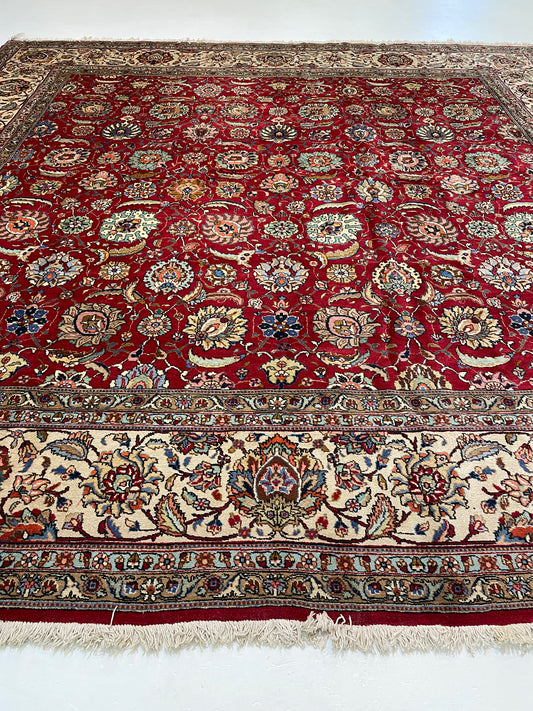 Hand-Knotted Wool Rug Tabriz Square 12'10" x 13'