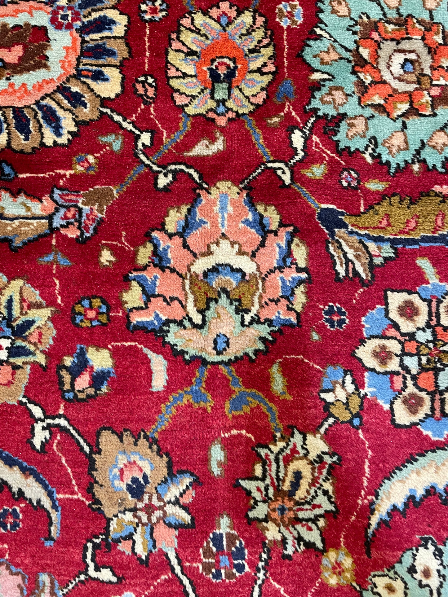 Hand-Knotted Wool Rug Tabriz Square 12'10" x 13'