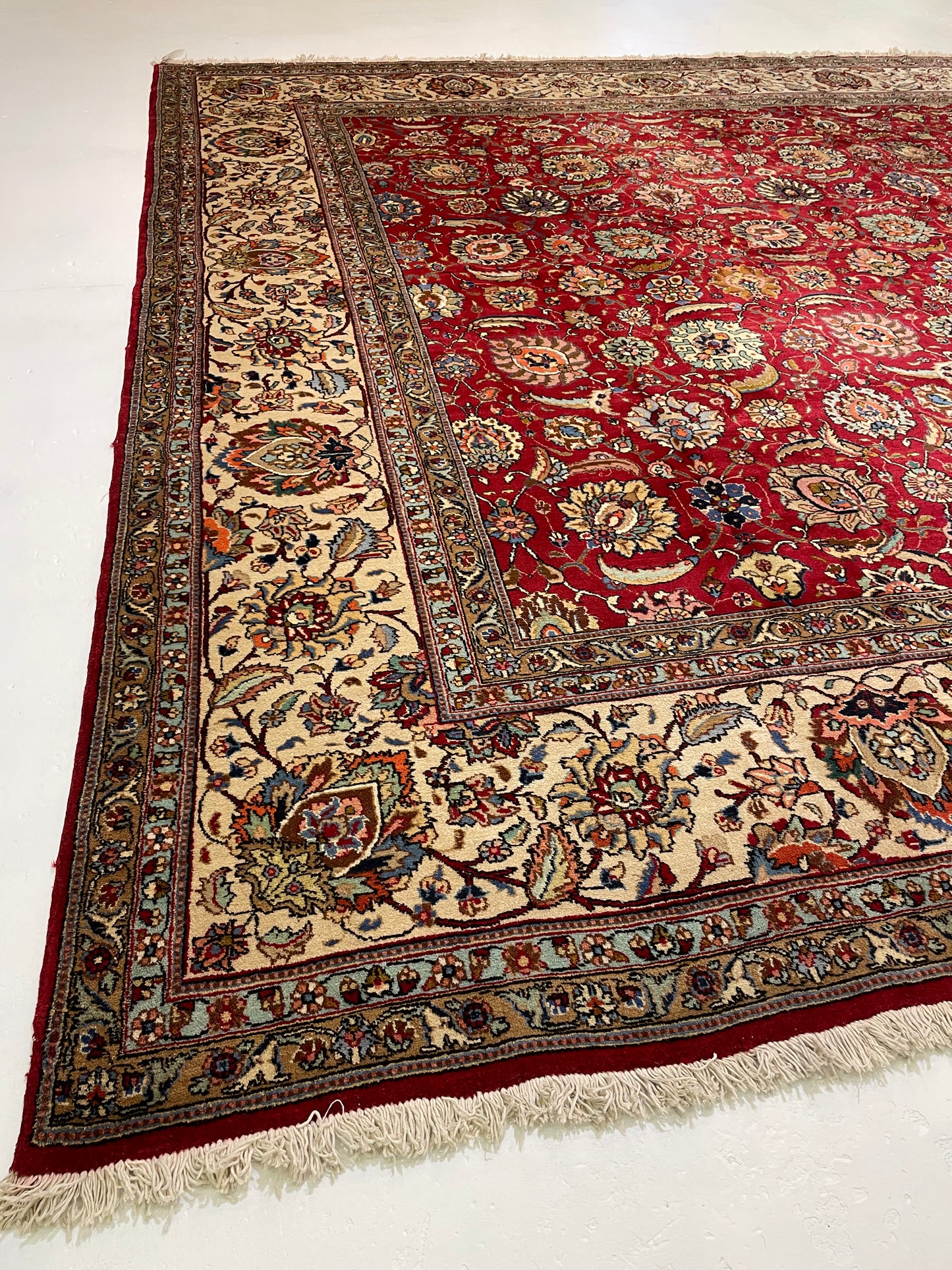 Hand-Knotted Wool Rug Tabriz Square 12'10" x 13'