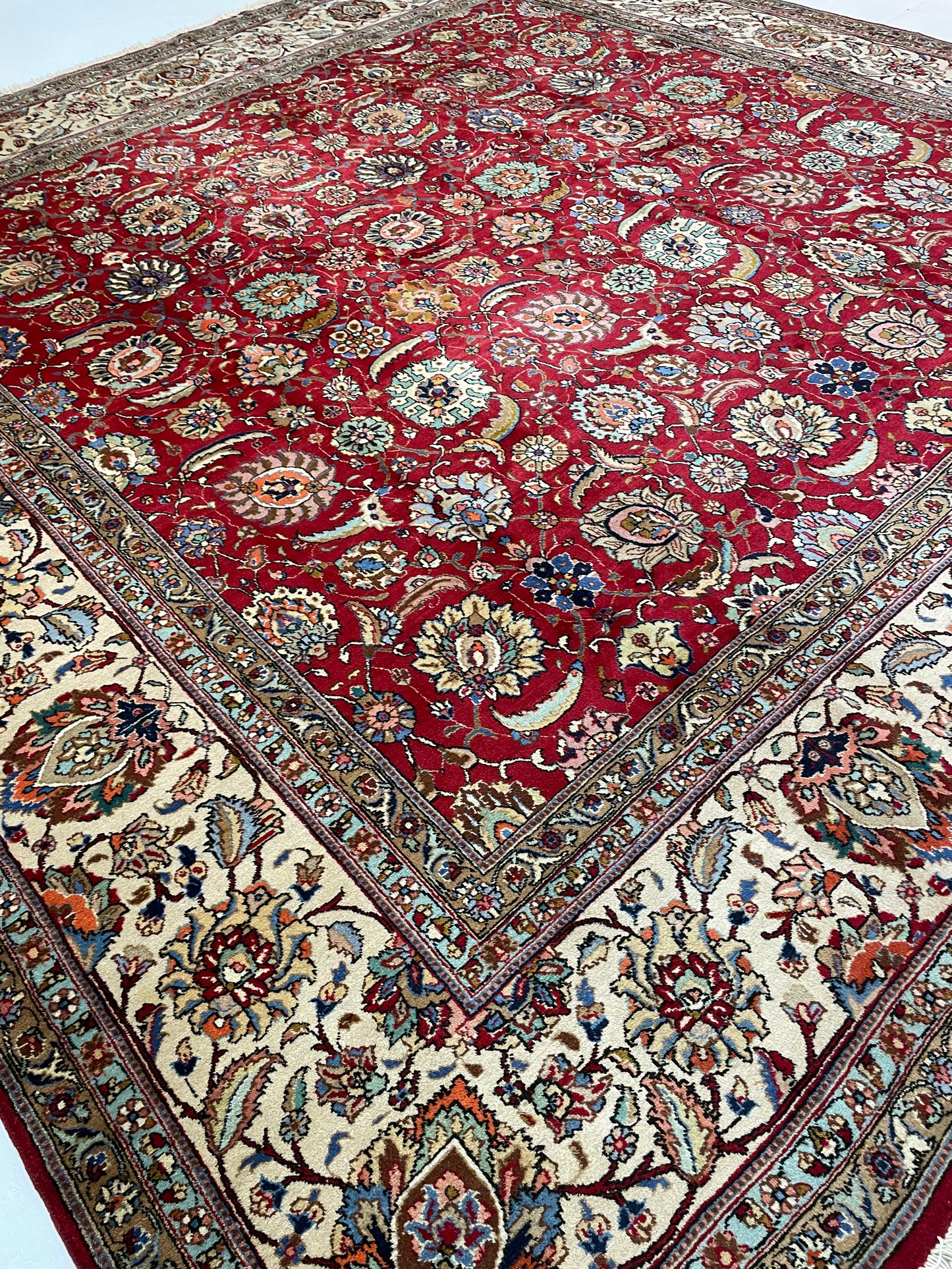 Hand-Knotted Wool Rug Tabriz Square 12'10" x 13'