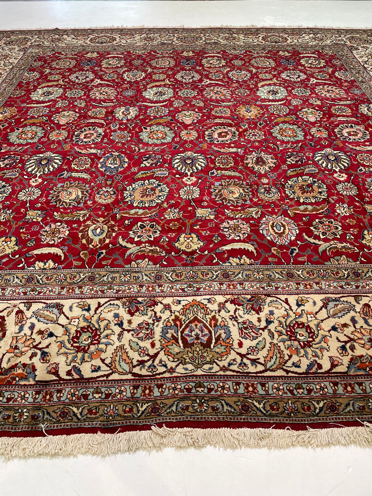 Hand-Knotted Wool Rug Tabriz Square 12'10" x 13'