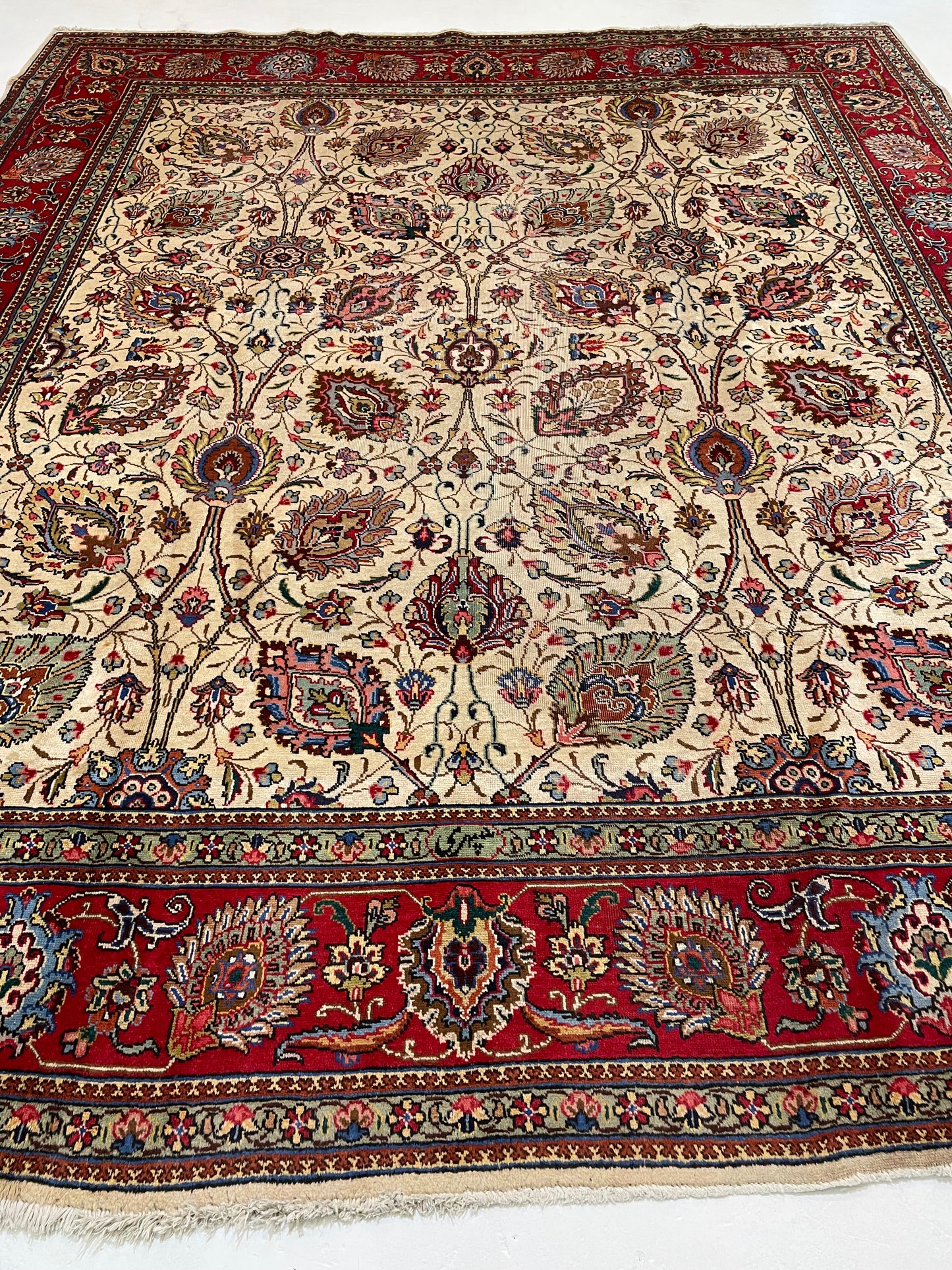 Hand-Knotted Wool Rug Tabriz Signed 9'7" x 11'3"