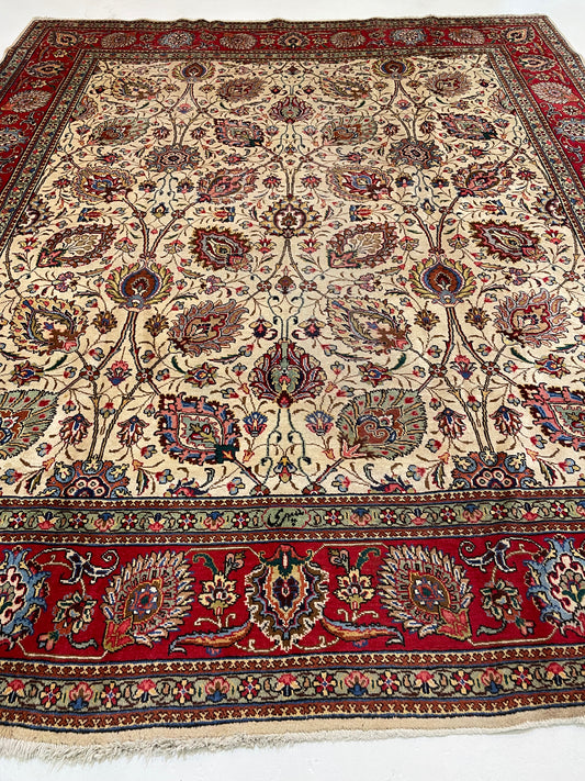 Hand-Knotted Wool Rug Tabriz Signed 9'7" x 11'3"